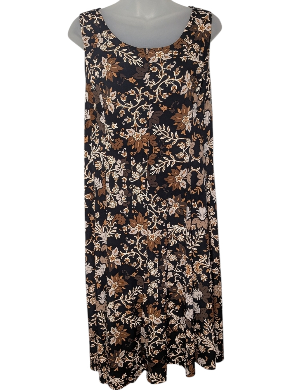 Perseption XL Black Midi Skirt Brown Cream Raised Floral Pattern Summer Dress